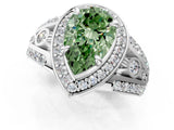 White gold Fancy Green Pear Cut Diamond Halo Ring with Split Shank and Bezel Accents and Four-Prong Setting_1