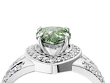 White gold Fancy Green Pear Cut Diamond Halo Ring with Split Shank and Bezel Accents and Four-Prong Setting_4