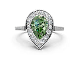 White gold Fancy Green Pear Cut Diamond Halo Ring with Split Shank and Four-Prong Setting_79