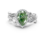 White gold Fancy Green Pear Cut Diamond Halo Ring with Vintage Split Shank and Four-Prong Setting_85