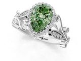White gold Fancy Green Pear Cut Diamond Halo Ring with Vintage Split Shank and Four-Prong Setting_86