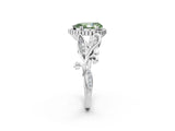 White gold Fancy Green Pear Cut Diamond Halo Ring with Vintage Split Shank and Four-Prong Setting_87