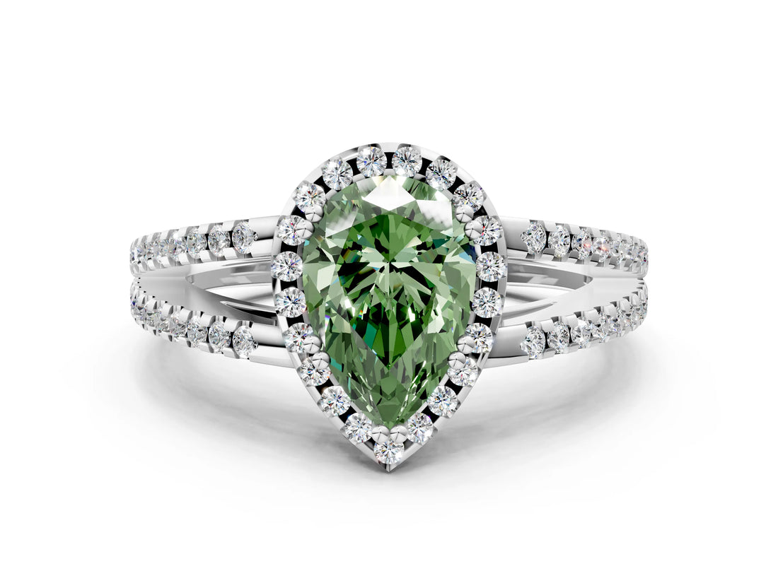 White gold Fancy Green Pear Cut Diamond Halo Split Shank Engagement Ring_51