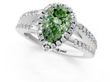 White gold Fancy Green Pear Cut Diamond Halo Split Shank Engagement Ring_52