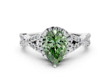 White gold Fancy Green Pear Cut Diamond  Halo Twist Band Solitaire Prong Setting Ring_12