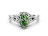 White gold Fancy Green Pear Cut Diamond  Halo Twist Band Solitaire Prong Setting Ring_48