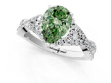 White gold Fancy Green Pear Cut Diamond  Halo Twist Band Solitaire Prong Setting Ring_49
