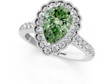 White gold Fancy Green Pear  Cut Diamond Milgrain Floral Halo Engagement Ring with Pavé Band_16