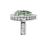 White gold Fancy Green Pear Cut Diamond Milgrain Halo Engagement Ring with Round Pavé Band and Prong Setting_18