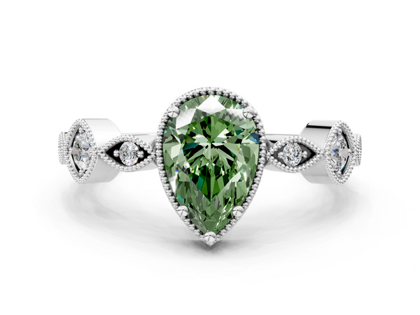Platinum Fancy Green Pear  Cut Diamond Milgrain Marquise Band with Prong Setting