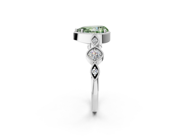 Platinum Fancy Green Pear  Cut Diamond Milgrain Marquise Band with Prong Setting