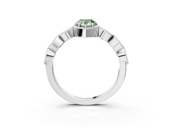 Platinum Fancy Green Pear  Cut Diamond Milgrain Marquise Band with Prong Setting
