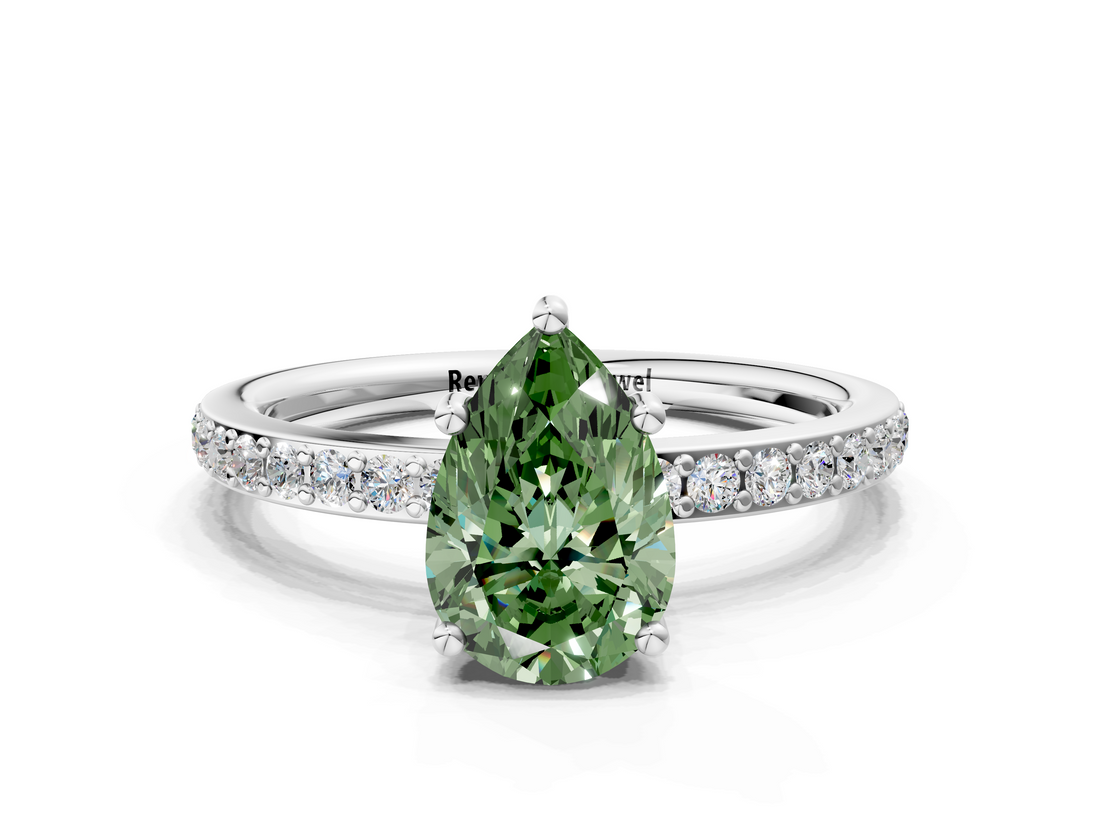 White gold Fancy Green Pear  Cut Diamond Pavé Band Ring with Four-Prong Setting_24