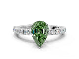 White gold Fancy Green Pear Cut Diamond Pavé Band Solitaire Ring with Prong Setting_88