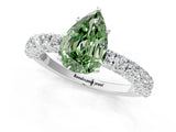 White gold Fancy Green Pear Cut Diamond Pavé Band Solitaire Ring with Prong Setting_89