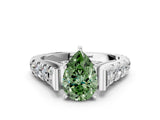 White gold Fancy Green Pear  Cut Diamond Pavé Band Solitaire with Four-Prong Setting_15