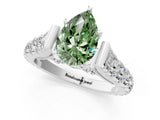 White gold Fancy Green Pear  Cut Diamond Pavé Band Solitaire with Four-Prong Setting_16