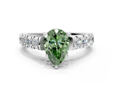 White gold Fancy Green Pear  Cut Diamond Pavé Band Solitaire with Four-Prong Setting_3