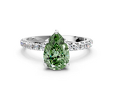 White gold Fancy Green Pear  Cut Diamond Pavé Band Solitaire with Four-Prong Setting_3