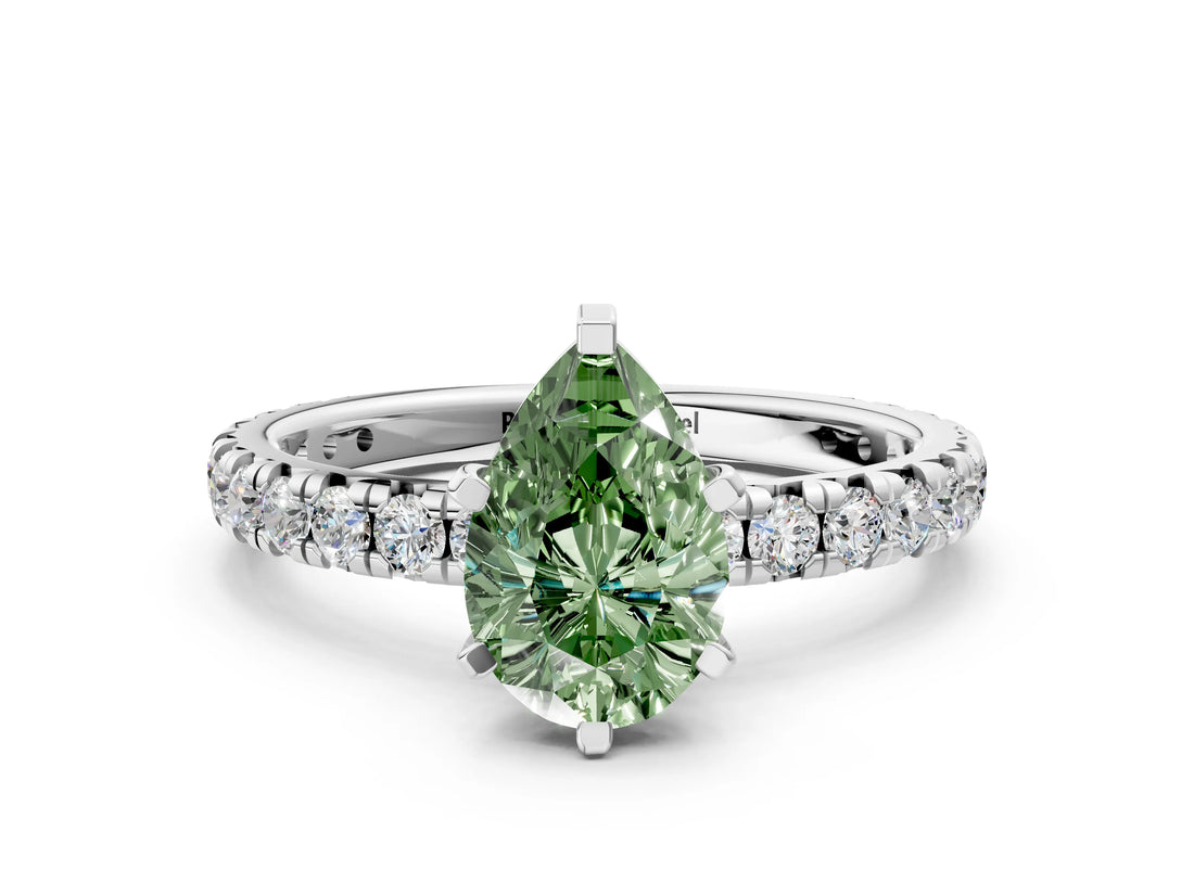 White gold Fancy Green Pear  Cut Diamond Pavé Band with Four-Prong Setting_12