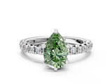 White gold Fancy Green Pear  Cut Diamond Pavé Band with Four-Prong Setting_54