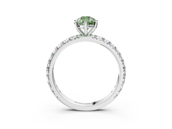 White gold Fancy Green Pear  Cut Diamond Pavé Band with Four-Prong Setting