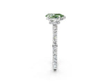 18K White Gold 2.07 Carat Green VS1 Pear Diamond Pavé Engagement Ring with Round Accents and Prong Setting