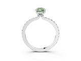 18K White Gold 2.07 Carat Green VS1 Pear Diamond Pavé Engagement Ring with Round Accents and Prong Setting