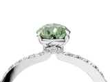 18K White Gold 2.07 Carat Green VS1 Pear Diamond Pavé Engagement Ring with Round Accents and Prong Setting