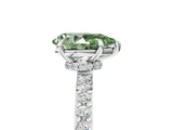 18K White Gold 2.07 Carat Green VS1 Pear Diamond Pavé Engagement Ring with Round Accents and Prong Setting