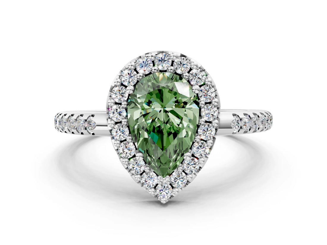 White gold Fancy Green Pear Cut Diamond Pavé Halo Ring with Four-Prong Setting_48