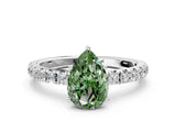 White gold Fancy Green Pear Cut Diamond Pavé Solitaire Engagement Ring with Four-Prong Setting_100
