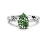 White gold Fancy Green Pear Cut Diamond Pavé Solitaire Engagement Ring with Four-Prong Setting_112