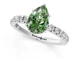White gold Fancy Green Pear Cut Diamond Pavé Solitaire Engagement Ring with Four-Prong Setting_112