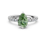 White gold Fancy Green Pear Cut Diamond Pavé Solitaire Ring with Round Band and Prong Setting_12