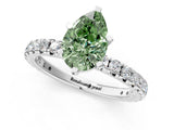 White gold Fancy Green Pear Cut Diamond Pavé Solitaire Ring with Round Band and Prong Setting_13