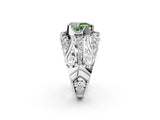 White gold Fancy Green Pear Cut Diamond Pave Art Deco Split Shank Ring with Four-Prong Setting_2