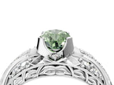 White gold Fancy Green Pear Cut Diamond Pave Art Deco Split Shank Ring with Four-Prong Setting_4