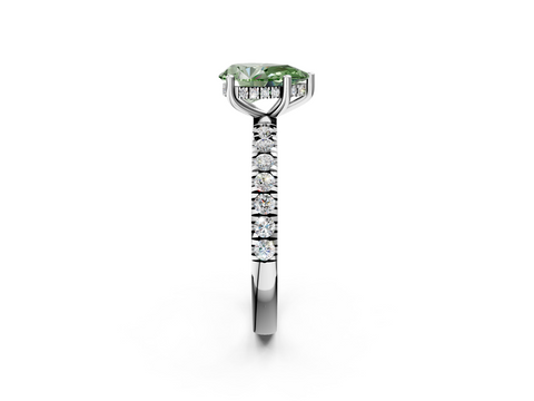 White gold Fancy Green Pear  Cut Diamond Pave Band Solitaire Ring with Four-Prong Setting_26