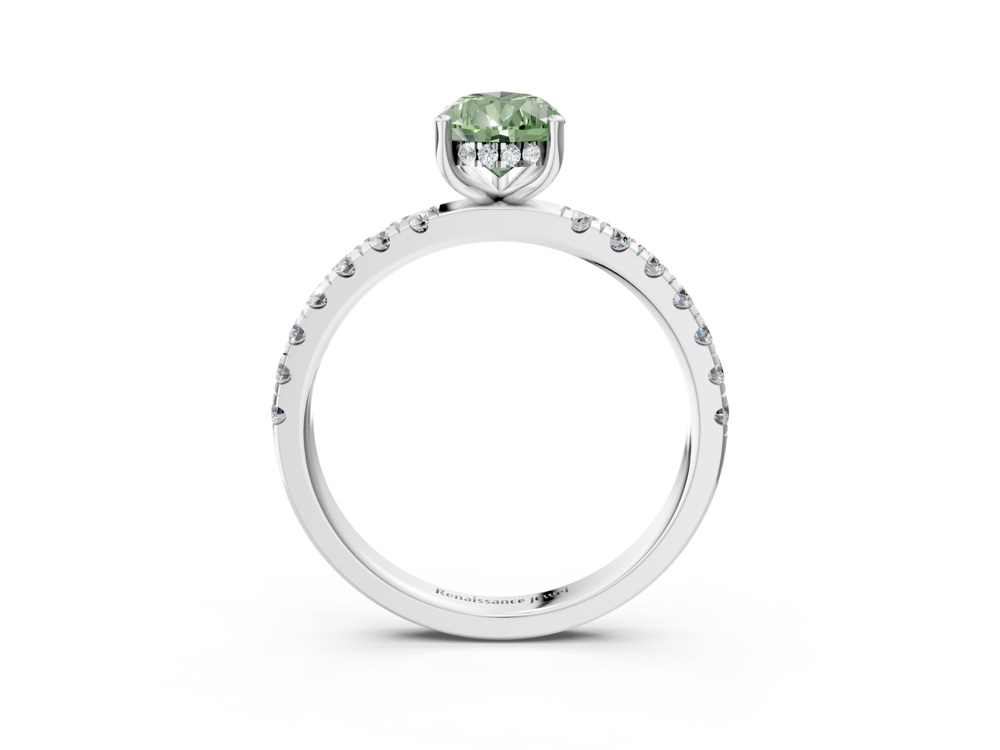 White gold Fancy Green Pear  Cut Diamond Pave Band Solitaire Ring with Four-Prong Setting_27