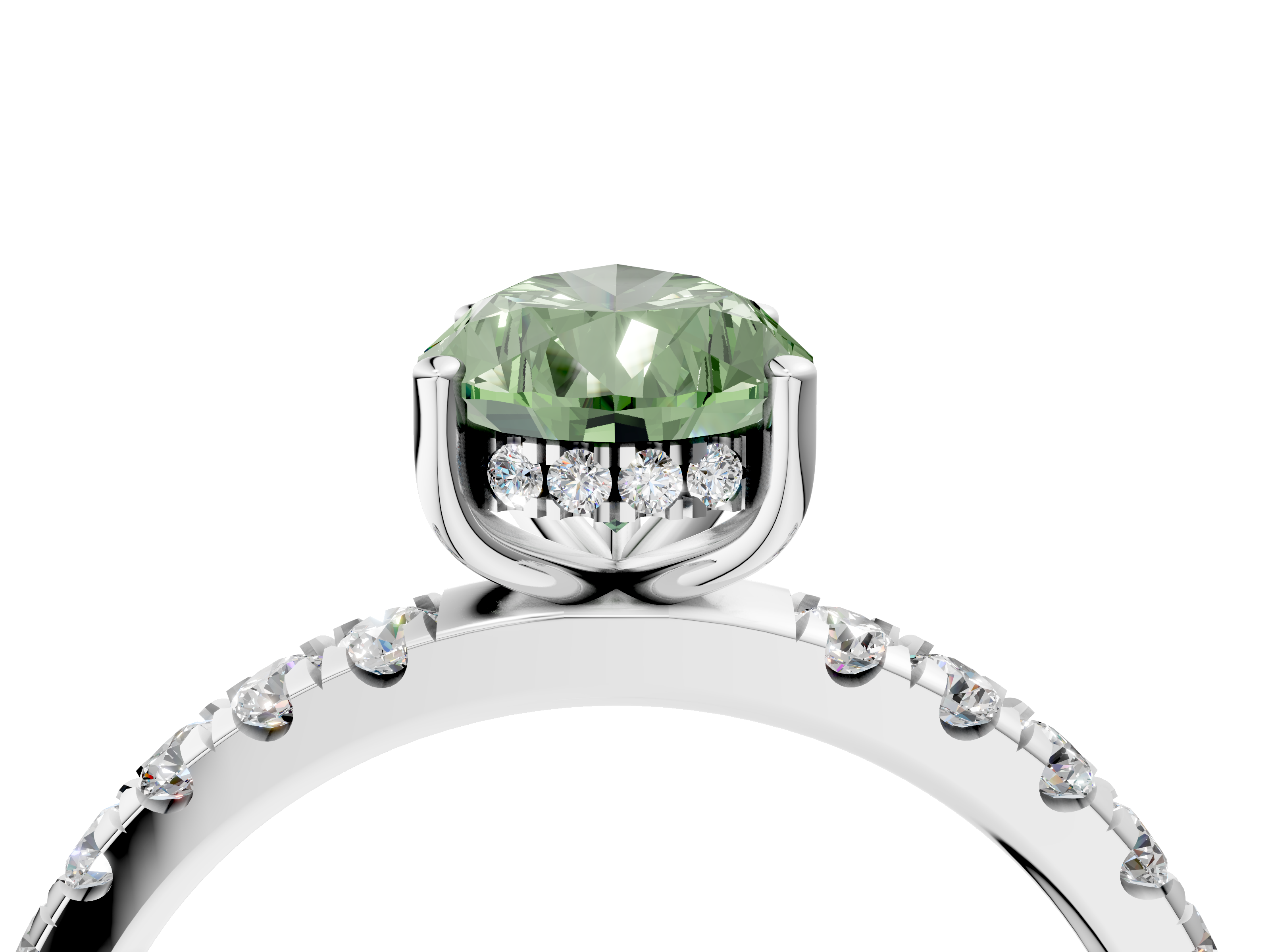White gold Fancy Green Pear  Cut Diamond Pave Band Solitaire Ring with Four-Prong Setting_28
