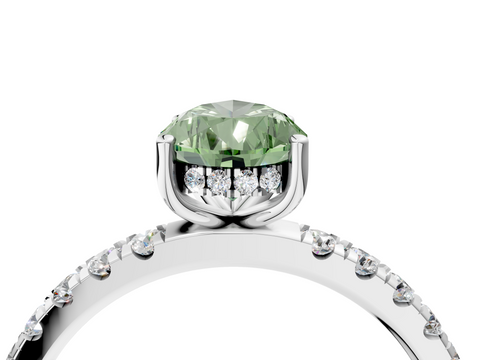 White gold Fancy Green Pear  Cut Diamond Pave Band Solitaire Ring with Four-Prong Setting_28