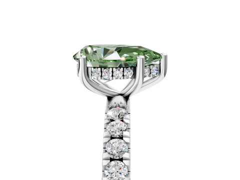 White gold Fancy Green Pear  Cut Diamond Pave Band Solitaire Ring with Four-Prong Setting_29