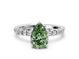 White gold Fancy Green Pear Cut Diamond Pave Band Solitaire Ring with Round  and Prong Setting_118