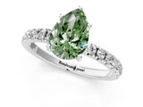 White gold Fancy Green Pear Cut Diamond Pave Band Solitaire Ring with Round  and Prong Setting_119