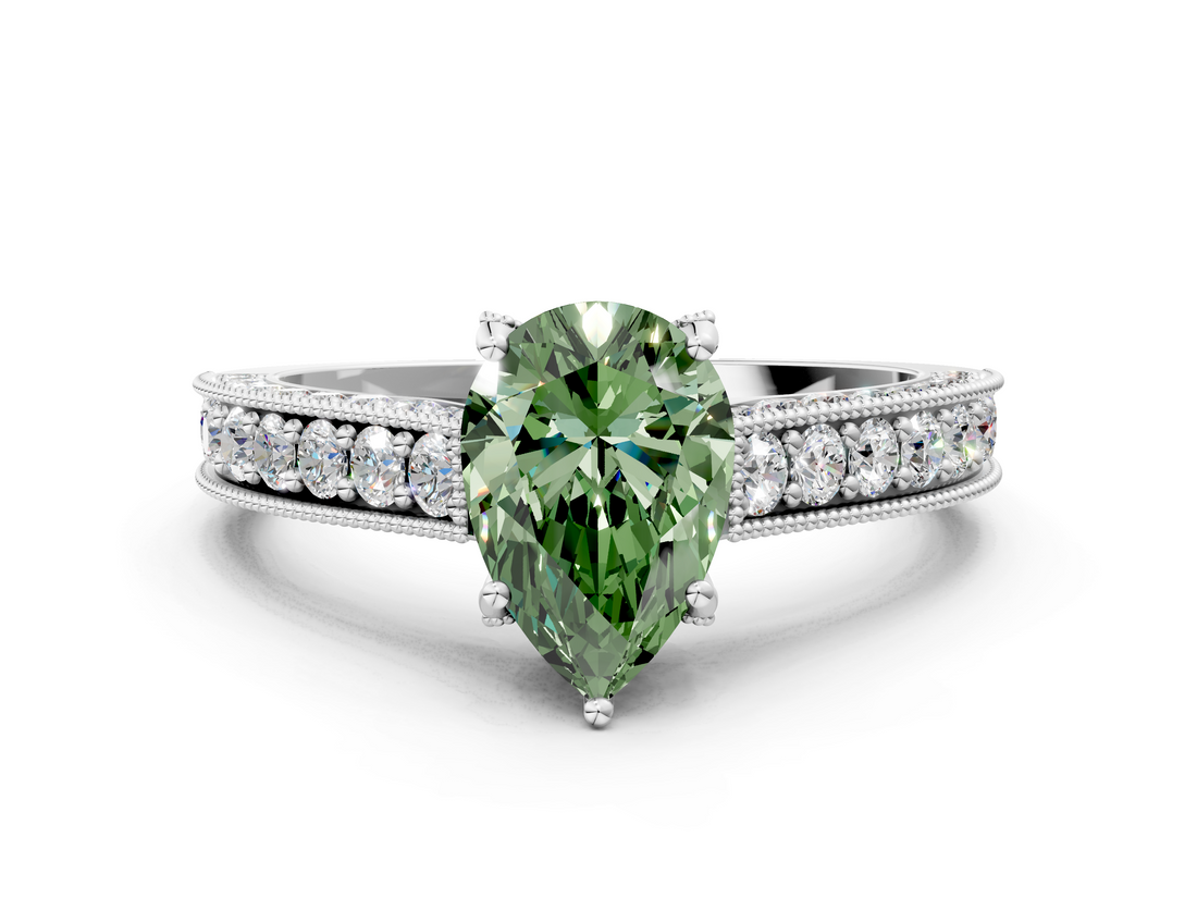 White gold Fancy Green Pear  Cut Diamond Pave Band with Four-Prong Setting_37