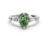 White gold Fancy Green Pear  Cut Diamond Ring with Baguette Side Stones, Channel Set Band, and Four-Prong Setting_3