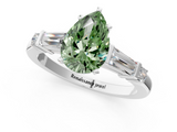 White gold Fancy Green Pear  Cut Diamond Ring with Baguette Side Stones, Channel Set Band, and Four-Prong Setting_4