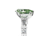 White gold Fancy Green Pear  Cut Diamond Ring with Baguette Side Stones, Channel Set Band, and Four-Prong Setting_41