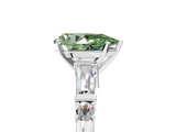White gold Fancy Green Pear  Cut Diamond Ring with Baguette Side Stones, Channel Set Band, and Four-Prong Setting_8